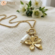 Flower and Pearl 18K Gold Plated Anti Tarnish Necklace