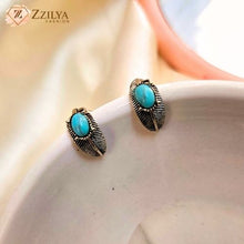 Blue Leafy Feather Stud earrings