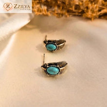 Blue Leafy Feather Stud earrings