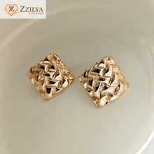Checkered statement gold plated anti tarnish earrings