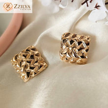 Checkered statement gold plated anti tarnish earrings