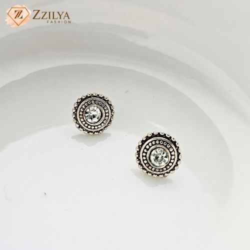 Geometric Silver Stone Earrings