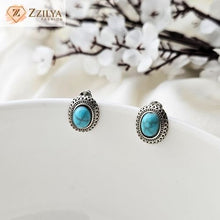 Geometric Blue Stone Stud Earrings