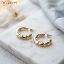 Gilded Pearl Hoops Earrings Anti Tarnish