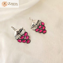 Elephant Design Oxidized Earrings with Pink Stones | Ethnic Dangle Jewelry for Women