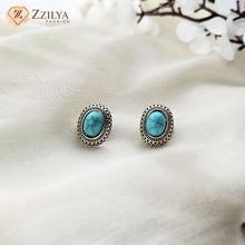 Geometric Blue Stone Stud Earrings