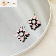 Pink Petal Floral Oxidized Silver Earrings | Handmade Ethnic Boho Jewelry for Women