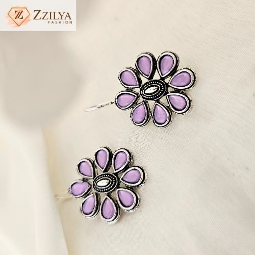 Lilac Oxidized Hanging Earrings