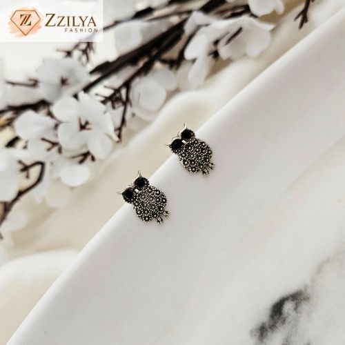 Silver Night Owl Studs