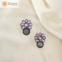 Lavender Floral Oxidized Silver Earrings | Handmade Boho Ethnic Jewelry for Women
