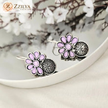 Lavender Floral Oxidized Silver Earrings | Handmade Boho Ethnic Jewelry for Women
