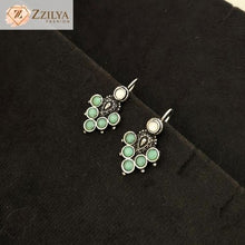 Green Stone Oxidized Silver Earrings | Traditional Ethnic Jewelry Under ₹99