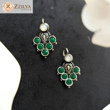 Dark Green Oxidized Silver Earrings | Ethnic Traditional Jewelry Under ₹99