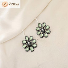 Pastel Green Floral Oxidized Earrings | Handmade Ethnic Jewelry Under ₹99