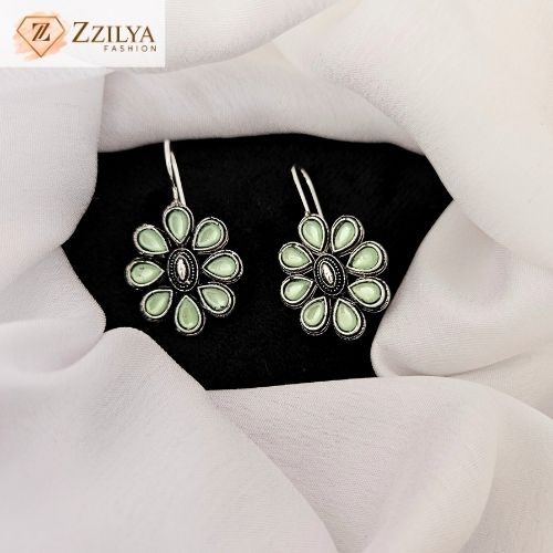 Pastel Green Floral Oxidized Earrings | Handmade Ethnic Jewelry Under ₹99