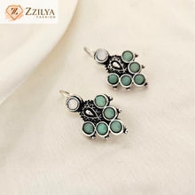 Green Stone Oxidized Silver Earrings | Traditional Ethnic Jewelry Under ₹99