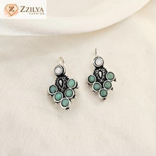 Green Stone Oxidized Silver Earrings | Traditional Ethnic Jewelry Under ₹99