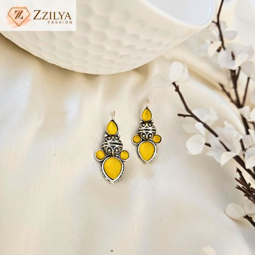 Yellow Oxidised Ethnic Earrings | Traditional Imitation Jewellery Under ₹99