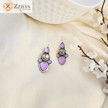 Zzilya Lavender Oxidised Earrings for Girls & Women | Lightweight Ethnic Imitation Jewellery Under ₹99