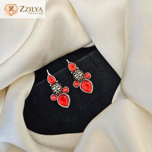Zzilya Red Oxidised Earrings for Girls & Women | Lightweight Ethnic Imitation Jewellery Under ₹99