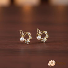 Dainty Gold Butterfly Wreath Pearl Stud Earrings | Korean Aesthetic & Minimalist