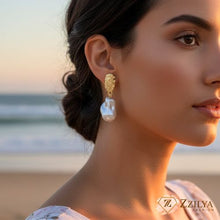 Zzilya Fashion Textured Gold & White Baroque Pearl Dangle Earrings