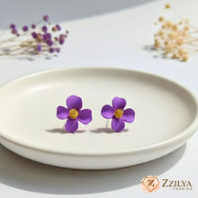 Zzilya Fashion Purple & Gold Flower Stud Earrings: Korean Trend