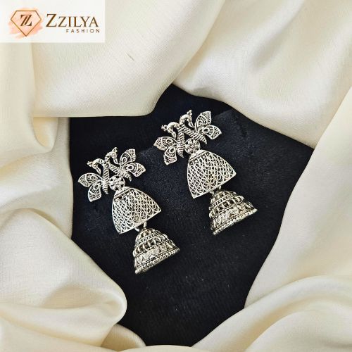 Peacock Oxidised Jhumka Earrings – Lightweight Earrings for Girls Under ₹99
