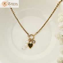 Pearl & Heart Charm Necklace 18K Gold Plated Anti Tarnish Necklace