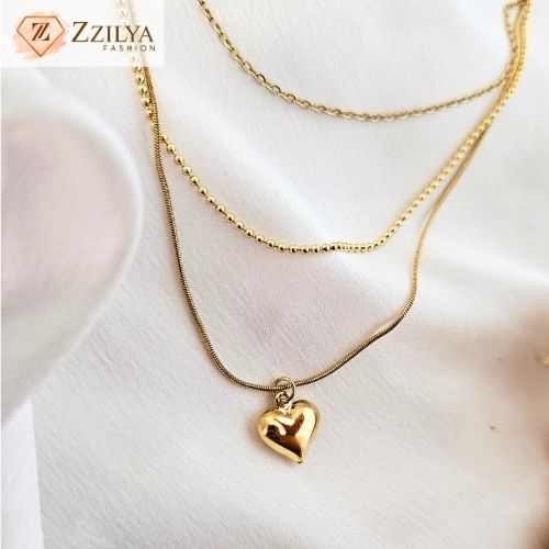 Golden Affection 3 Layered Heart Necklace 18K Gold Plated Anti Tarnish
