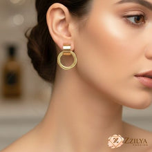 Chic Textured Gold Double Ring Drop Earrings - Lightweight & Trendy