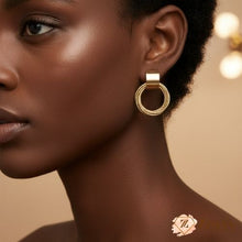 Chic Textured Gold Double Ring Drop Earrings - Lightweight & Trendy