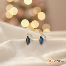 Elegant Sapphire Blue and White Enamel Leaf Stud Earrings - Under ₹99
