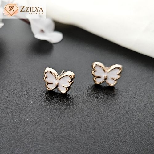 White Butterfly Stud Earrings