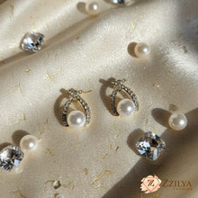 Elegant Crystal-Pave & Pearl Arc Stud Earrings - Classic & Trendy - Under ₹99