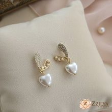 Romantic Pearl Heart Drop Earrings with Crystal Pave Accent - Under ₹99