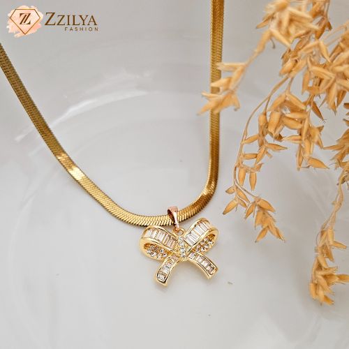 Bow studded anti tarnish neckpiece for women