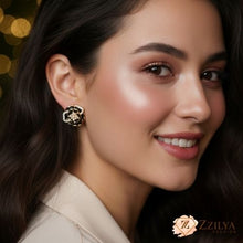 Chic Black Enamel & Pearl Camellia Flower Stud Earrings - Luxury Look Under ₹99