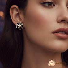 Chic Black Enamel & Pearl Camellia Flower Stud Earrings - Luxury Look Under ₹99