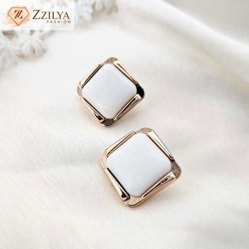 White and Golden Stud Earrings