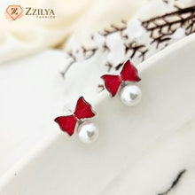 Red Bow Pearl Earrings