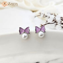 Purple Bow Pearl Earrings