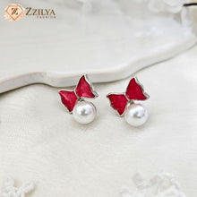Red Bow Pearl Earrings