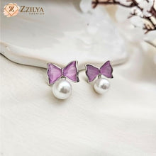 Purple Bow Pearl Earrings
