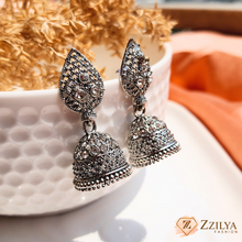 Silver Slate Stone Jhumka Earrings