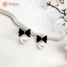 Black Bow Pearl Earrings