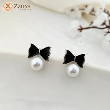 Black Bow Pearl Earrings