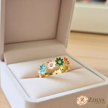 Adjustable 18K gold plated enamel daisy flower ring for women