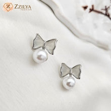 White Bow Pearl Earrings