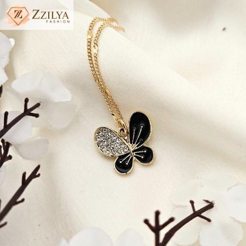 Monochrome Elegance Butterfly Necklace